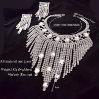 Rhinestone Tassel Earring & Necklace Jewelry Set