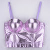 Purple Metallic PU Leather Bustier Corset Crop Top High Street Bralette