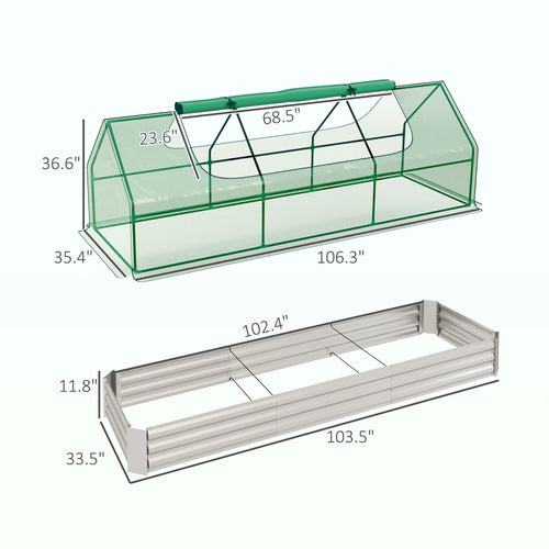 Outsunny 8.6 X 3 X 1ft Raised Garden Bed with Mini Greenhouse, Galvanized Raised Garden Bed with Cover