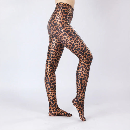 Oil Glossy High-Stretch Satin Pencil Pants & Leopard Print Leggings