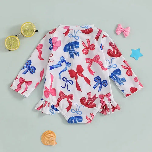 Children s Girls  Swimsuit Short Sleeve Floral Print Swimwear with Ruffle Detail for Pool Party and Vacation