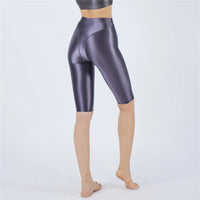 Oil Glossy High-Stretch Knee-Length Shorts Satin Shine Performance Biker Shorts