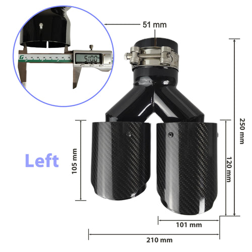 1 Pcs Universal Car Carbon Fibre Tail Throat Silencer Length Black Y-Shaped Double Out Twill Glossy Exhaust Muffler Tip