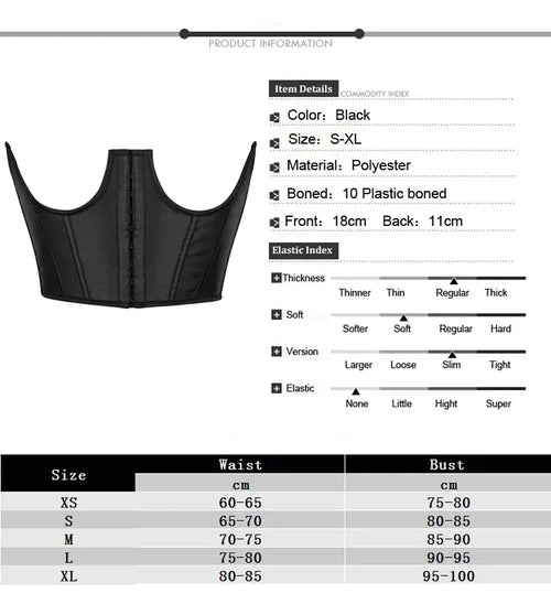 Gothic Underbust Corset Top Strapped Curve Shaper Punk Slimming Waist Belt