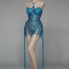 Sparkly Crystals & Sequins Mesh Halter Dress