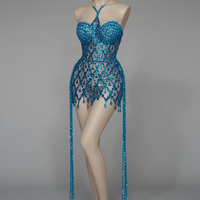 Sparkly Crystals & Sequins Mesh Halter Dress