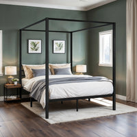 HOOMIC Canopy Bed Frame, Enhanced 4-Poster, 3-Metal Crossbar, No Box Spring Needed, Easy Assembly Allewie
