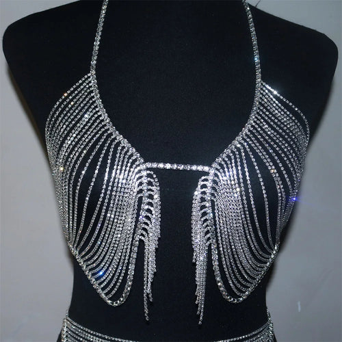 Dazzling Crystal Tassel Bra Chain & Thong Bikini Body Jewelry Set