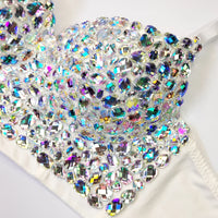 Rhinestone Glitter Bustier Corset Top Hook-and-Eye Nightclub Party Bralette