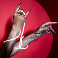 Ultra-Thin 1D Dot Oil Shiny Opera Length Gloves Sheer Glossy Performance Gloves