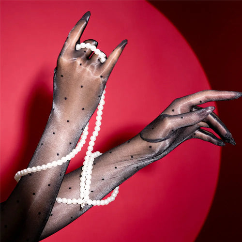 Ultra-Thin 1D Dot Oil Shiny Opera Length Gloves Sheer Glossy Performance Gloves