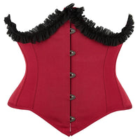 Gothic Underbust Corset Bustier Lace Ruffle Trim Front Busk Waist Cincher