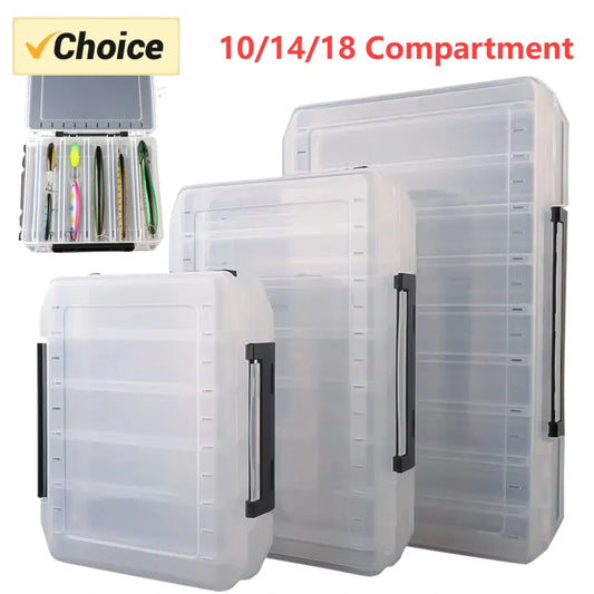 Double-Sided Waterproof Fishing Tackle Box 10/14/18 Compartment Hook Fishing Lure Bait Storage Case Fishing Gear Accessories