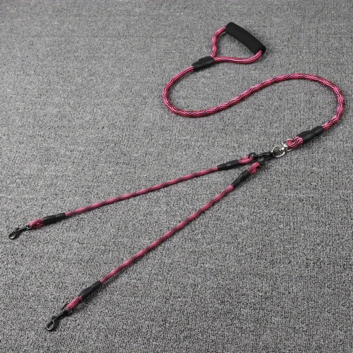 Pet dual head dog walking rope with wavy pattern, one drag two traction rope, anti winding and detachable