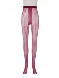 Striped Oil Glossy Sheer High-Waist Shaping Pantyhose Shiny Dance Tights