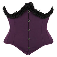 Gothic Underbust Corset Bustier Lace Ruffle Trim Front Busk Waist Cincher