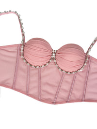 Pearl & Rhinestone Embroidered Bustier Corset Crop Top High Street Bralette