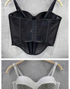 Rhinestone Mesh Denim Bustier Corset Crop Top Push-Up Party Bralette