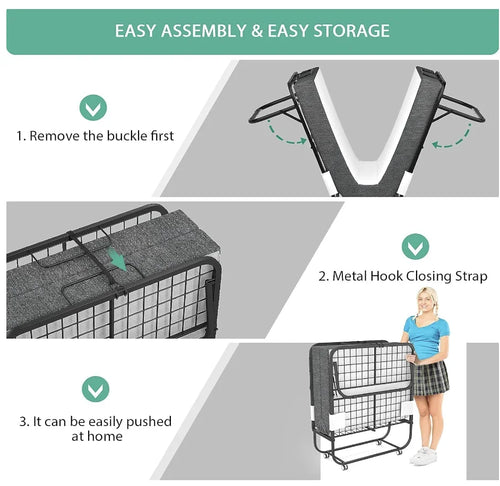 Folding Bed with Mattress Portable Foldable Guest Beds Cot Size Rollaway Beds for Adults with Luxurious Memory 5 Inch Foam Mattr