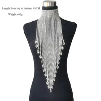 Luxury Rhinestone Long Tassel Statement Choker – Waist-Length Crystal Drop Necklace for Weddings, Galas & High-Fashion Clubwear