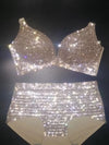 Dazzling Shimmer Crystal Bikini & High-Waist Dance Performance Costume Set