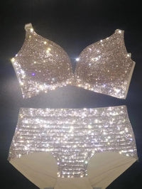 Dazzling Shimmer Crystal Bikini & High-Waist Dance Performance Costume Set