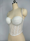 Pearl & Rhinestone Embroidered Bustier Corset Crop Top High Street Bralette
