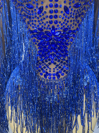 Sparkly Rhinestone Tassel High-Cut Stage Performance Bodysuit Dance Leotard