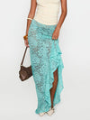 Elegant Women s Lace Maxi Skirt with High Waist and Ruffled Hemline Stylish Bodycon Fit for Summer Fashion Trend