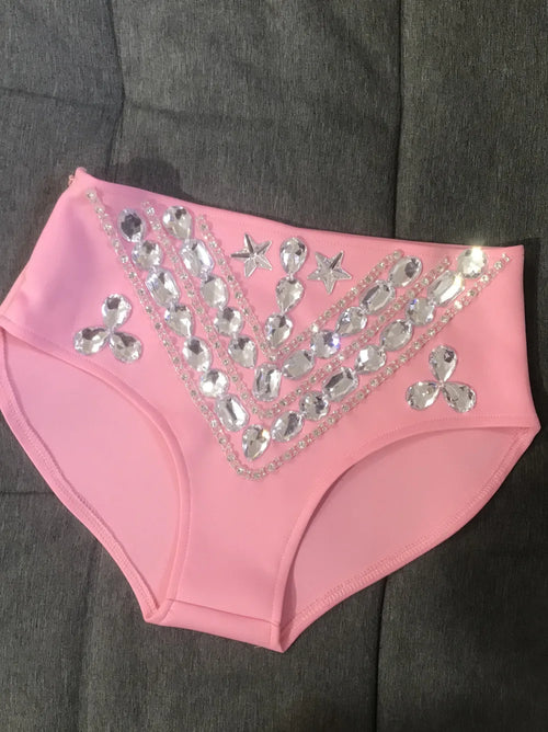 Rhinestone Bikini Bra & High-Waist Shorts 2-Piece Performance Costume Set