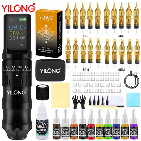 Yilong Tattoo Supplies. Високоякісні набори тату-ручок для перманентного макіяжу. Тату-машина. Джерело живлення.