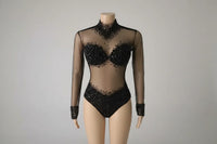 Rhinestone Encrusted Mesh Performance Bodysuit