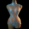 Crystal Mesh See-Through Pole Dance Leotard & Rhinestone Bodysuit Romper