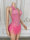 Crystal Rhinestone Fringe Sleeveless Bodysuit & Aerial Dance Leotard Costume