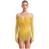 Sparkly Rhinestone & Tassel Fringe Dance Leotard with Gloves Two-Piece Stage Costume