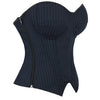 Black Striped Overbust Corset Top Zipper Front Lace-Up Bustier Body Shaper