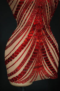 Sparkly Rhinestone High-Neck Sheath Mini Dress Stage Dance Costume