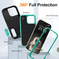 For iPhone 16/iPhone 16 Plus/iPhone 16 Pro/iPhone 16 Pro Max Case 3-Layers Heavy Duty Protective Kickstand Cover Black Green