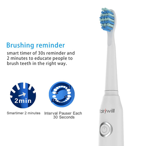 Fairywill FW-507 Electric Sonic Toothbrush - USB Rechargeable, Waterproof, Replacement Heads