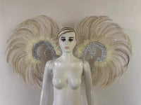 Showgirl Feather Wing Backpiece with Rhinestone Scroll Frames