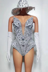 Western Cowboy Showgirl Bodysuit, Hat & Gloves 3-Piece Stage Costume Set