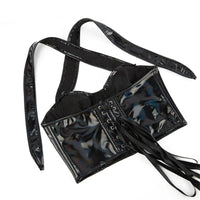 Black Shiny PU Leather Halter Corset Crop Top Push-Up Bustier Gothic Bra