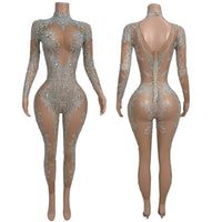 High Neck Crystal Appliqué Illusion Bodysuit