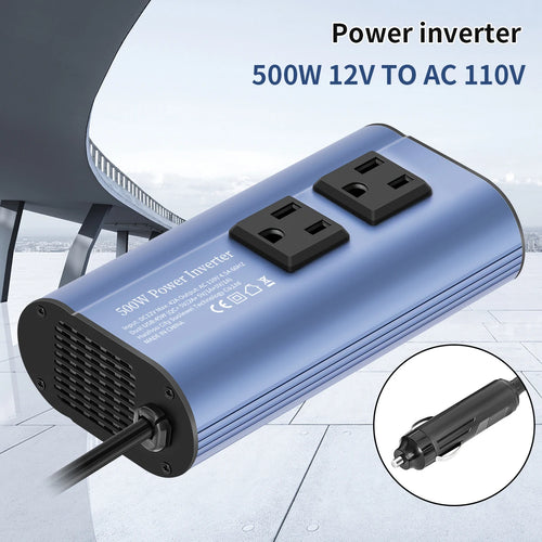 500W Double receptacle 4USB  Modified Frequency Inverter DC12V To AC 110V Ports Car Adapter Portable Inverter