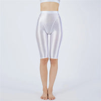 Oil Glossy High-Stretch Knee-Length Shorts Satin Shine Performance Biker Shorts