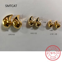 925 Sterling Silver Chunky Dome Water Drop Earring for Women Vintage Glossy Thick Teardrop Hoops Earrings Jewelry