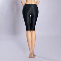 Women's Oil Glossy Sheer High-Waist Shaping Shorts Satin Smooth Leggings