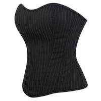 Black Striped Overbust Corset Top Zipper Front Lace-Up Bustier Body Shaper