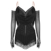 Sparkly Rhinestone & Tassel Fringe Dance Leotard with Gloves Two-Piece Stage Costume