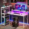 Seventable Gaming Desk with Power Outlet and LED Light, Reversible Small Desk with Monitor Stand,4 Tiers Shelves and Hooks,39